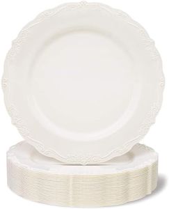 25 Pack Plastic Dinner Plates for Party, Cream with Fine Detailing (10 Inches)