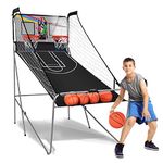 Goplus Foldable Dual Shot Basketball Arcade Game, Electronic Basketball Hoop Game w/LCD Scoreboard, 8 Game Modes, 4 Balls, Indoor Outdoor Basketball Game Machine for Kids Adults (Black)