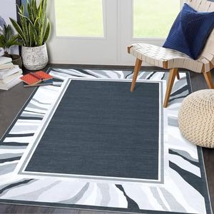 GarveeHome 8x10 Living Room Rug Modern Washable Rug Bordered Bedroom Rug Low Pile Non-Slip Floor Cover Indoor Non-Shedding Foldable Throw Carpet for Dining Room Home Office Playroom Nursery Grey