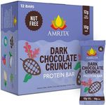 Amrita Nut Free Vegan Protein Bars (12 Count), Dark Chocolate Quinoa 15g Plant-Based Protein Bar, Peanut-Free, Gluten Free, and Dairy-Free, No Added Sugar, High Fiber, Healthy Snacks for Kids/Adults