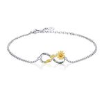 APOTIE You are My Sunshine Sunflower Necklace Bracelet - 925 Sterling Silver Infinity Adjustable Jewelry Daughter Mother Gift for Women 9 inches
