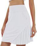 MoFiz Women 20" Knee Length Golf Skort Skirt High Waist Athletic Tennis Casual Work Skirt with Pocket White,L