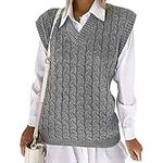 BESTITALIANUK Ladies Cable Knit Sleeveless Vest Women's Knitted Jumper Tank Top Winter Chunky Sweaters (Grey, 12-14)