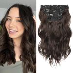 REECHO Hair Extensions, 4PCS Clip in Hair Extensions 14" Short Beach Wavy Hair Extensions Invisible Lace Weft Natural Soft Hairpieces for Women – Chocolate Brown