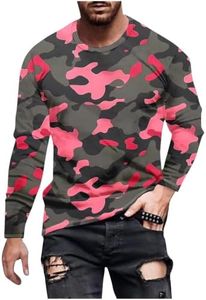 Long Sleeve Shirts for Men Camouflage Hunting Gear Compression Shirt Gym Running Mens Fitness Tactical Vest Biking Football Soccer 09#,Pink,XL