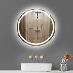 ICYWANG Bathroom LED Mirror Round 60cm Lighted Illuminated Backlit Light Up Mirror with Touch Switch Color Change Anti-Fog Wall Mounted