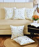 HOMECROWN 16x16 Inch Velvet Cushion Covers – Set of 5 Pcs, Soft Decorative Faux Fur Throw Pillow Covers with Golden Feather Print for Sofa, Couch, Bed, Living Room - White