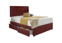 SANA SLEEP Classic Premium Fabric Divan Bed Set With Open Coil Memory Foam Mattress, No Storage and Matching Headboard 4FT6 Double - Mulburry Cruhsed Velvet