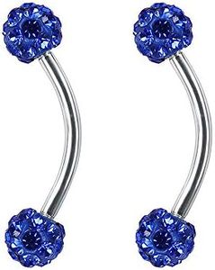 16g Tiny 4mm Crystal Ball Curved Barbell Eyebrow Ring Helix Daith Cartilage Rook Piercing (Blue 2pcs)