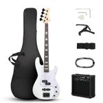 Ktaxon 4 String Electric Bass Guitar, PB-Style Full Size Standard Right Handed Beginner Kit with 20W AMP, Gig Bag, Strap, Upgrade Cable, Guitar Capo for Youths & Adults (White)