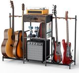 Guitar Stands Floor with 4 Guitar Holders, 3-Tier Guitar Stand Multiple Guitars, Guitar Rack with Amp Stand & Cloth Drawer, Multi Guitar Stand for Music Studio, Guitar Accessories gift for Music Lover