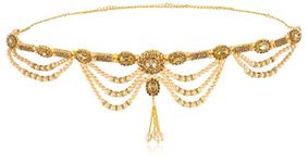 WomenSky Gold Polished Pearl Kamarpatta for Women