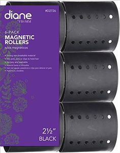 Diane Magnetic Hair Roller, Black, 2 1/2 Inch, Strong material, unbreakable material, curls, perm, holds hair in place, perfect for any hair style, sanitary, washable