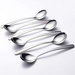 Soup Spoons 6-Pack 18/10 Stainless Steel Big, Large and Heavy Duty Round Spoons Elegance Series 7.7 Inch Long 2.2 Ounces Weight by IRONX (biggest soup spoons)