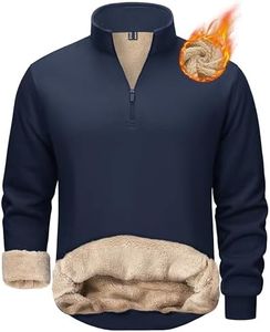 TACVASEN Mens Warm Fleece Sweatshirts Quarter Zip Pullover Thick Sherpa Lined Thermal Sweater Cotton Navy S