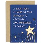 Old English Co. Cute Thank You Card for Men and Women - Great Boss Star Card - Card for Boss Retirement, Leaving, Farewell Card for Her or Him - Thank You Card | Blank Inside with Envelope