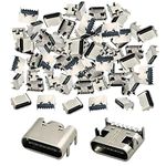 100 Pcs Micro USB Female Socket Ports 6 Pin USB 3.1 Female 180 Degree Type-C Female Plug Connectors Charging Port for Repair Micro USB Replacement Adapter