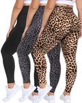 GAYHAY 3 Pack Plus Size Leggings for Women - High Waist Stretchy Tummy Control Pants for Workout Yoga Running, Black/ Black Leopard/ Leopard, Large-X-Large