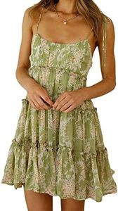 Mansy Womens Green Dress 2024 Party Dreess Chiffon Elegant Boho Hawaiian Flowy Mini Skirt Dresses for Women Party XL