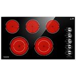 AMZCHEF Electric Cooktop 36 inch Built-in Electric Stove Burner with 5 Burners,8900W Power Control by Knob,Ceramic Electric Stove with Hot Surface Indicator,220V-240V