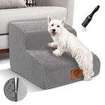 Myiosus Dog Stairs 2 Steps Waterproof Foam Pet Steps for Small Dogs, Cats, Injured Pets up to 50 lbs, Soft Removable Dog Ramps for Bed/Sofa, Non-Slip Dog Ladder with 1 Lint Roller, Grey