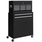 HOMCOM Tool Chest, Metal Tool Cabinet on Wheels with 6 Drawers, Pegboard, Top Chest and Roller Cabinet Combo, 61.6 x 33 x 108cm, Black