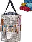 HOMEST Large Crochet Bag with Customized Front Compartment for Knitting Accessories, Yarn Storage with 6 Oversized Grommets, Tote Organizer with Drawstring Closure, Ripple, Bag Only