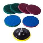 Kichwit 5 Inch Drill Powered Brush Tile Scrubber Scouring Pads Cleaning Kit, 2 Different Stiffness, 5-Inch Disc Pad Holder with 6 Scrubbing Pads, Cleans Large Flat Areas Perfectly (Drill NOT Included)