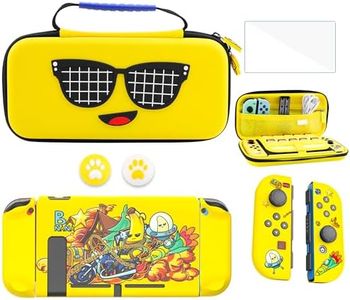 HEYPALY Yellow Switch Carrying Case for Nintendo Switch, Switch Travel Case with Fortnite Switch Hard Case Protector, HD Screen Protector & 2 Thumb Grips, Accessories Bundle for Boy