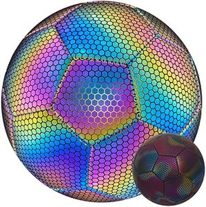 YeahShoot Holographic Soccer Ball Size 5, Reflective Glowing Soccer Ball with Pump for Indoor-Outdoor Soccer Training Gift