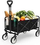 Folding Wagon, Collapsible Wagon Garden Cart Heavy Duty with All-Terrain Wheels, Outdoor Utility Foldable Beach Wagon for Camping Shopping Sports (1 Year Warranty)