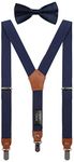 DEOBOX Suspenders for Boys & Bow Tie Set Adjustable with Strong Clips Navy Blue 30"