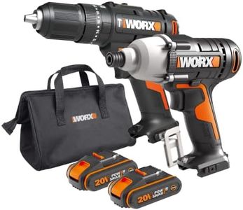 Worx WX902 20V PowerShare Cordless Combi Drill & Impact Driver Kit with 2X 2.0Ah Batteries, Charger & Bag – 50Nm Hammer Drill, 170Nm Impact Driver, LED Light, Compact & Lightweight Design