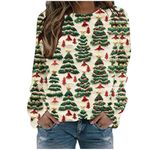 Womens Christmas Shirt Christmas Tree Print Women Xmas Sweatshirt 3D Funny Graphic Sweatshirt Womens Long Sleeve Round Neck Ladies Jumpers Holiday Festive Pullover Women