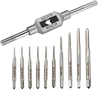 Saipe 10pcs Micro Taps Bit Small Hand Screw Thread Taps M1-M3.5 HSS Mini Metric Plug Tap Screw Tap Drill Tap Drill Set Tapping tool with Adjustable Tap Wrench 1/16-1/4''