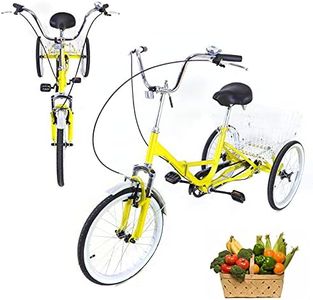 Adult Trike Bike 20 Inch Tricycle for Adults 3 Wheel Cruise Trike Bicycle for Adults 1 Speed Cruiser Trike Cargo Trike with Large Shopping Basket Yellow Pedal Cycling Bike for Outdoor Sports Shopping