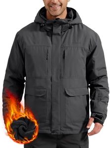 FREE SOLDIER Men's Waterproof Ski Jacket Fleece Lined Warm Winter Snow Coat with Hood Fully Taped Seams(Charcoal Gray,L)