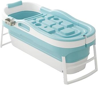 Mjkone Collapsible Portable Bathtub, 58" W Foldable Tub for Adults with Handy Side Handles & Waterproof Neck Pillow, for Outdoor Soaking/Bathroom/Small Spaces - Blue