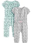 Simple Joys by Carter's Girls' 2-Pack Fashion Jumpsuits, Blue Hearts/Gray, 18 Months