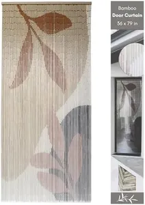 Decorative Beaded Door Curtain - Beige Autumn Leaves Design, 36 x 79 Inches, Natural Bamboo Beads for Doorways, Room Dividers and Home Decor - Handcrafted, Easy to Install