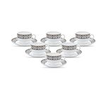 LaOpala Diva, Sovrana Collection, Opal Glass Cup & Saucer Set 12 pcs, Moroccan Gold, White