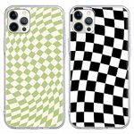 RUMDEY 2 Pack Twist Checkered Design for iPhone 7 Plus/8 Plus 5.5" Phone Case, Grid Lattice Print Aesthetic Cases Soft Silicone Slim TPU Shockproof Protective Funda para Women Men Girls-Black & Green