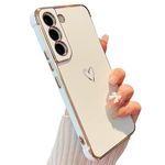 ZTOFERA Compatible with Samsung Galaxy S21 5G (6.2") Case for Girls Women, Flexible Silicone Protective Phone Case with Cute Love Heart Pattern Golden Edging Shockproof Bumper Cover, White