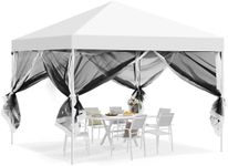 DWVO 10'x10' Pop Up Canopy Tent with Netting Sidewall, Easy Up Portable Canopy Tents with 4 Ropes, 8 Stakes and 1 Carry Bag for Patio, Party, Exhibition, Commerce (White)