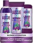 Aussie Blonde Hydration Vegan Purple Shampoo, Conditioner And 3 Minute Miracle Hair Mask Set, Silver Toner, Neutralises Yellow & Brassy Tones for Hydrated Hair.