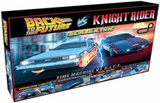 Scalextric C1431M 1980s TV - Back to The Future vs Knight Rider Race Set- Mains Power Slot Car Race Track Sets, 1:32 Scale Set, Electric Racing Toys for Adults or Kids, Age 8+