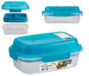 Trudeau Fuel Summit 2 Tiered Bento Lunch Box to Go Container with 3 Compartments, Tropical, Turquoise (03019010)