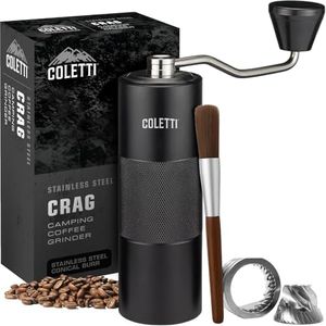COLETTI Crag Hand Coffee Grinder — CNC Manual Coffee Grinder — Camping Coffee Grinder, Manual Burr Coffee Grinder, Coffee Hand Grinder – Travel Coffee Grinder for Camping, Hiking & Adventure