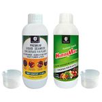 OrganicDews Liquid Seaweed Fertilizer(1 Litre) & Humic Acid Fertilizer(1 Litre) Combo Based Bio Stimulant for Plants Measuring Cup 25ml - Plant Growth Enhancer, Soil Conditioner for Indoor & Outdoor