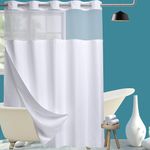 Conbo Mio Hook Free Shower Curtain with Snap in Liner Machine Washable Rust Proof for Bathroom with Premium Flex On Rings (White-Stripe, 71" x 74") (White-Awning Stripe, 71" x 84")